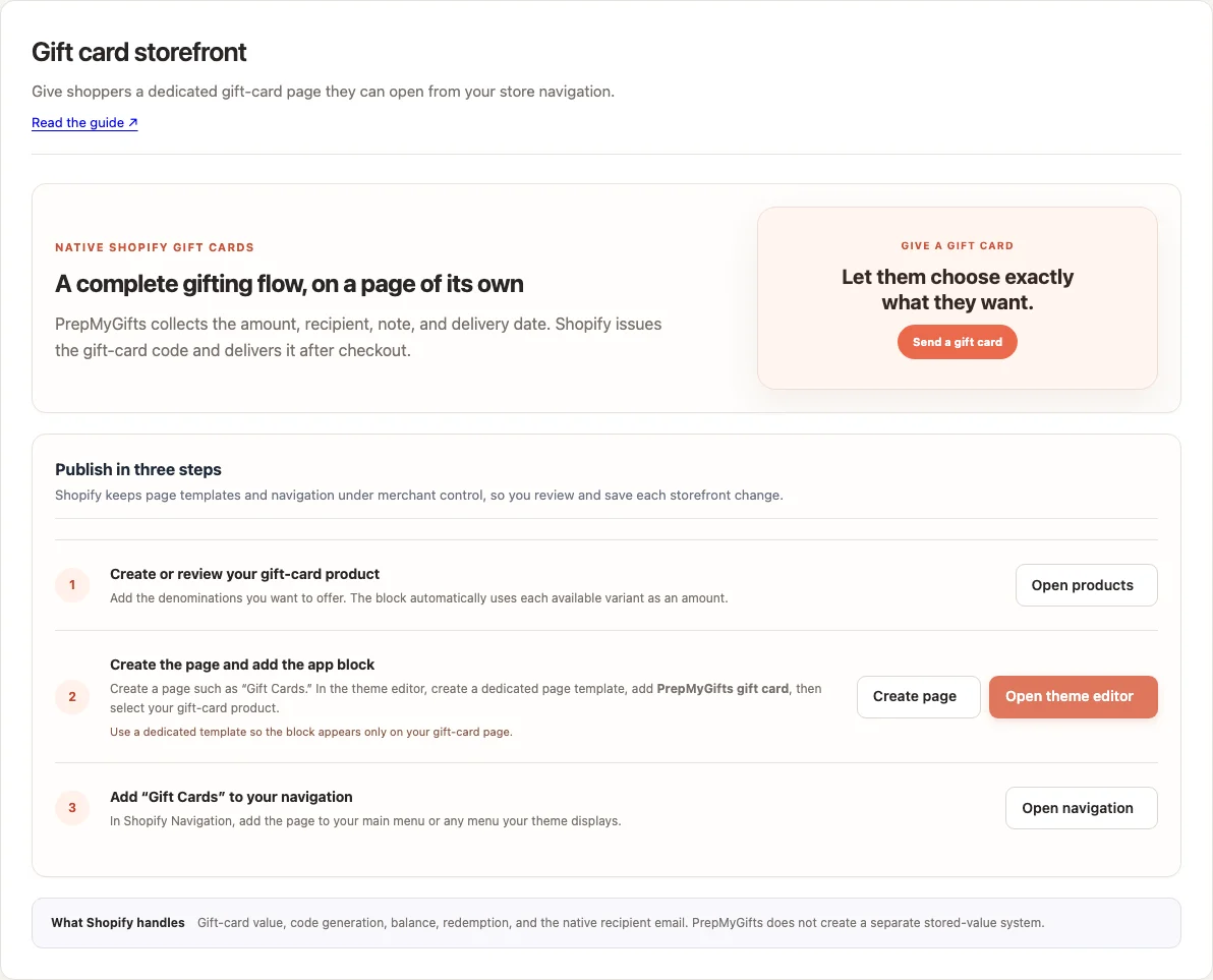 Gift-card storefront publishing checklist