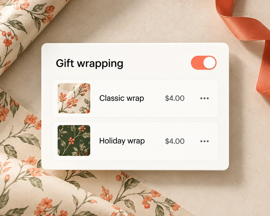Illustrative gift wrapping configuration with sample options